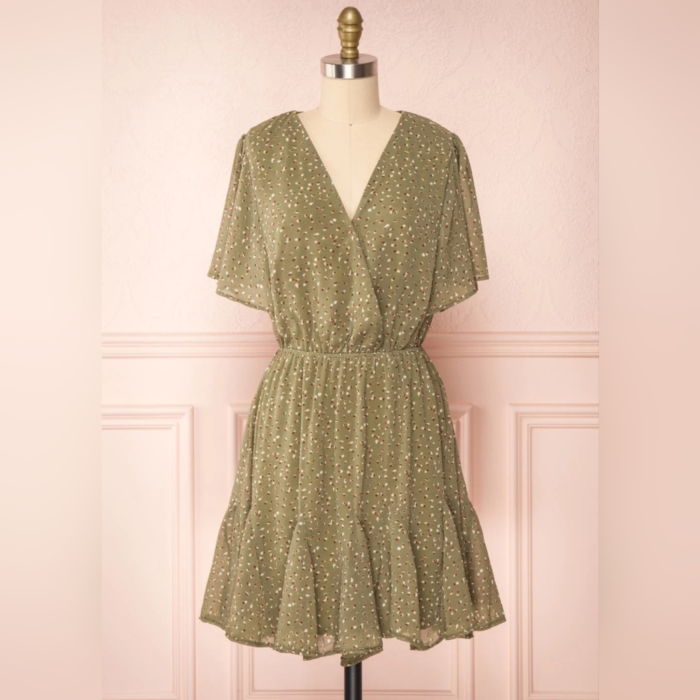 She + Sky green patterned faux-wrap dress, size L